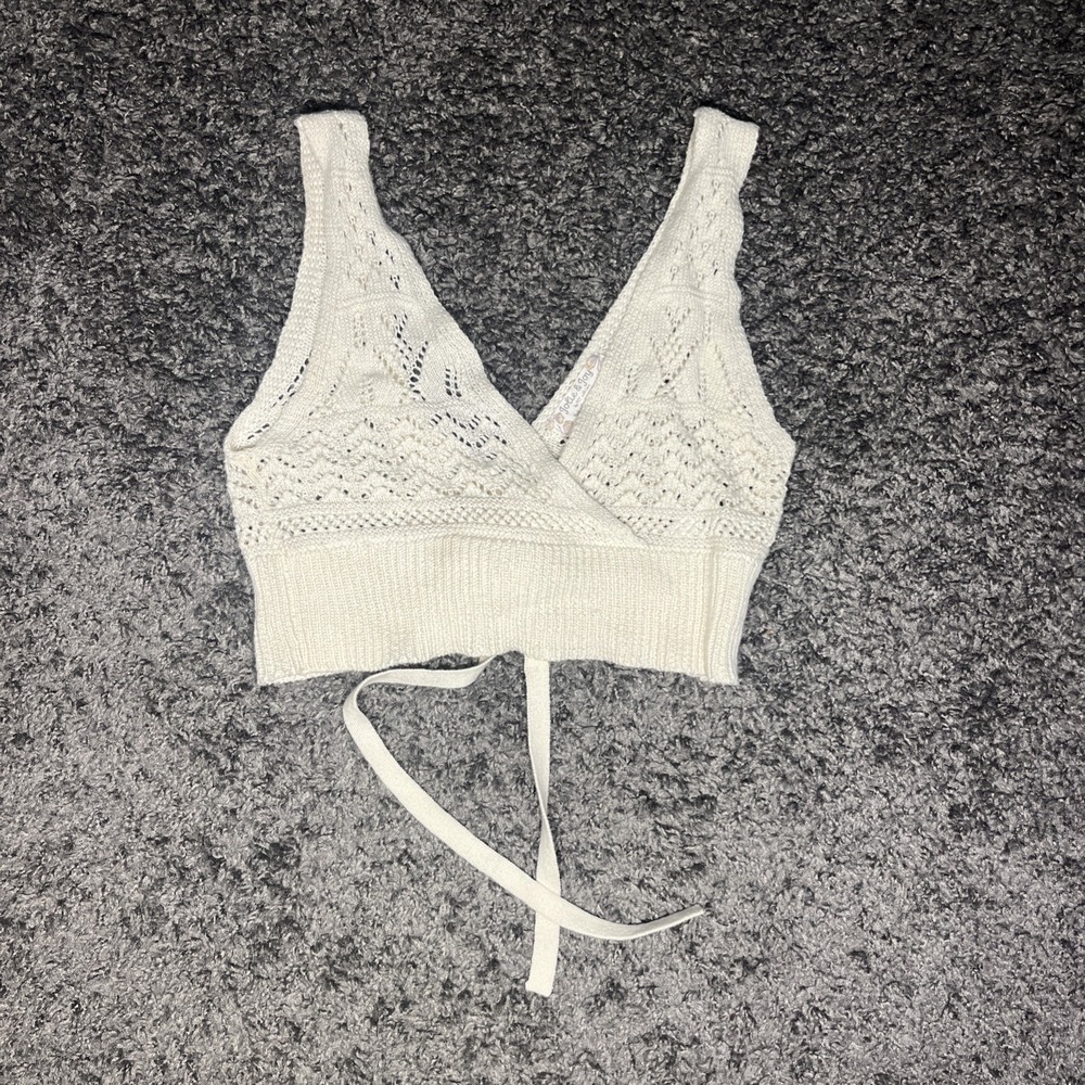 Jolie &‎ Joy Cream Crochet Cropped Tank With Tie In Back Small